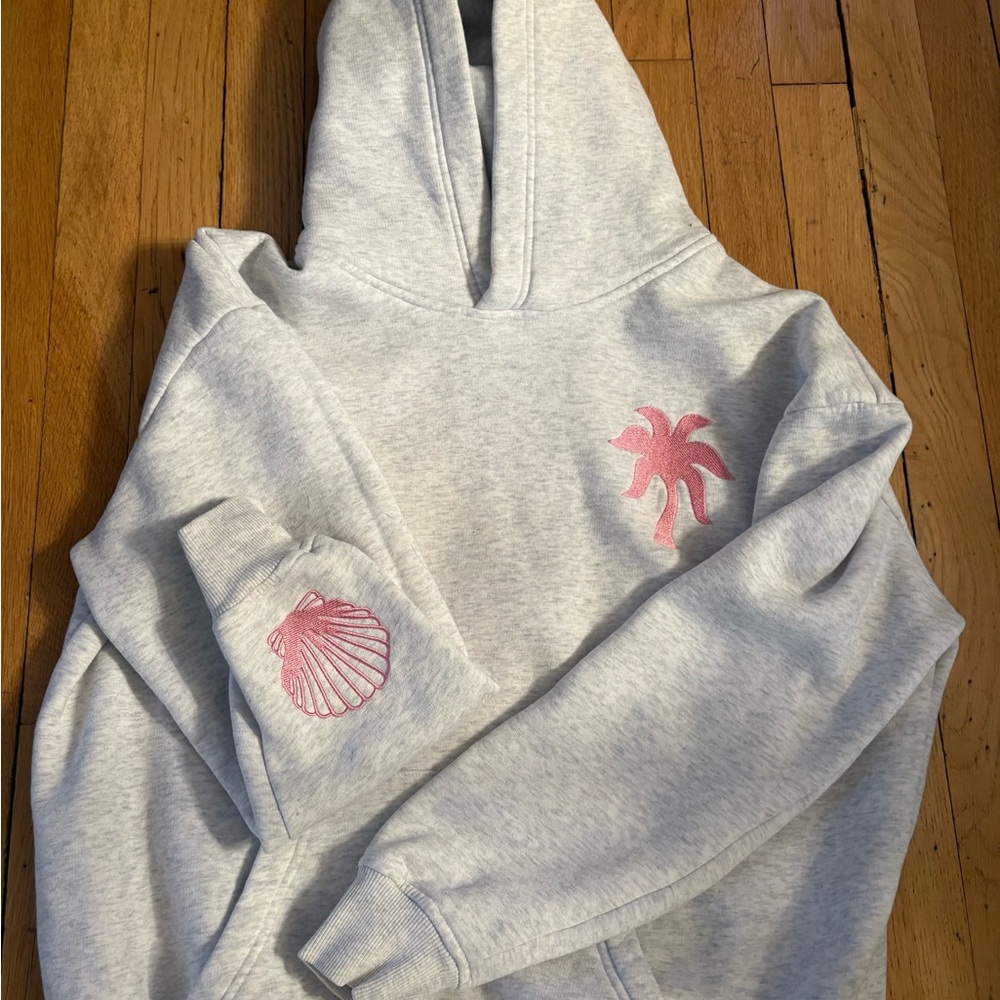 Pink Palm Puff Gray Hoodie